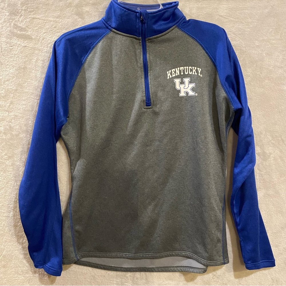 Kentucky Wildcats Shirt Youth Large Gray Blue 1/4 Zip Long Sleeve Fleece Lining